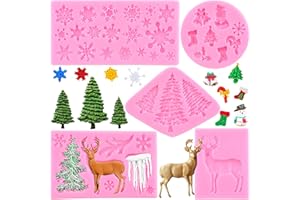 Mujiang Christmas Cake Silicone Fondant Molds Christmas Tree Deer Snowflake Elk Frozen Party Mold For Cupcake Topper Decorating Tools Chocolate Candy Gum Paste Polymer Clay Resin Set Of 5