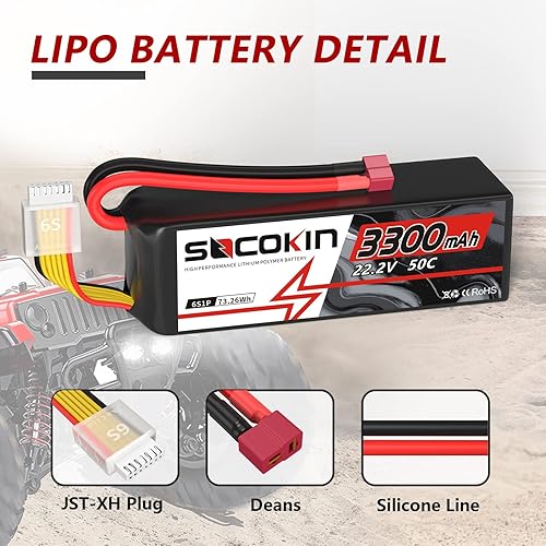 Socokin 6S Lipo Battery 50C 3300mAh RC Battery with T-Plug