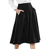 Womens Corduroy Skirts Vintage High Waist Button Long Pleated Skirts A-line Midi Skirt with Pockets Fall Winter
