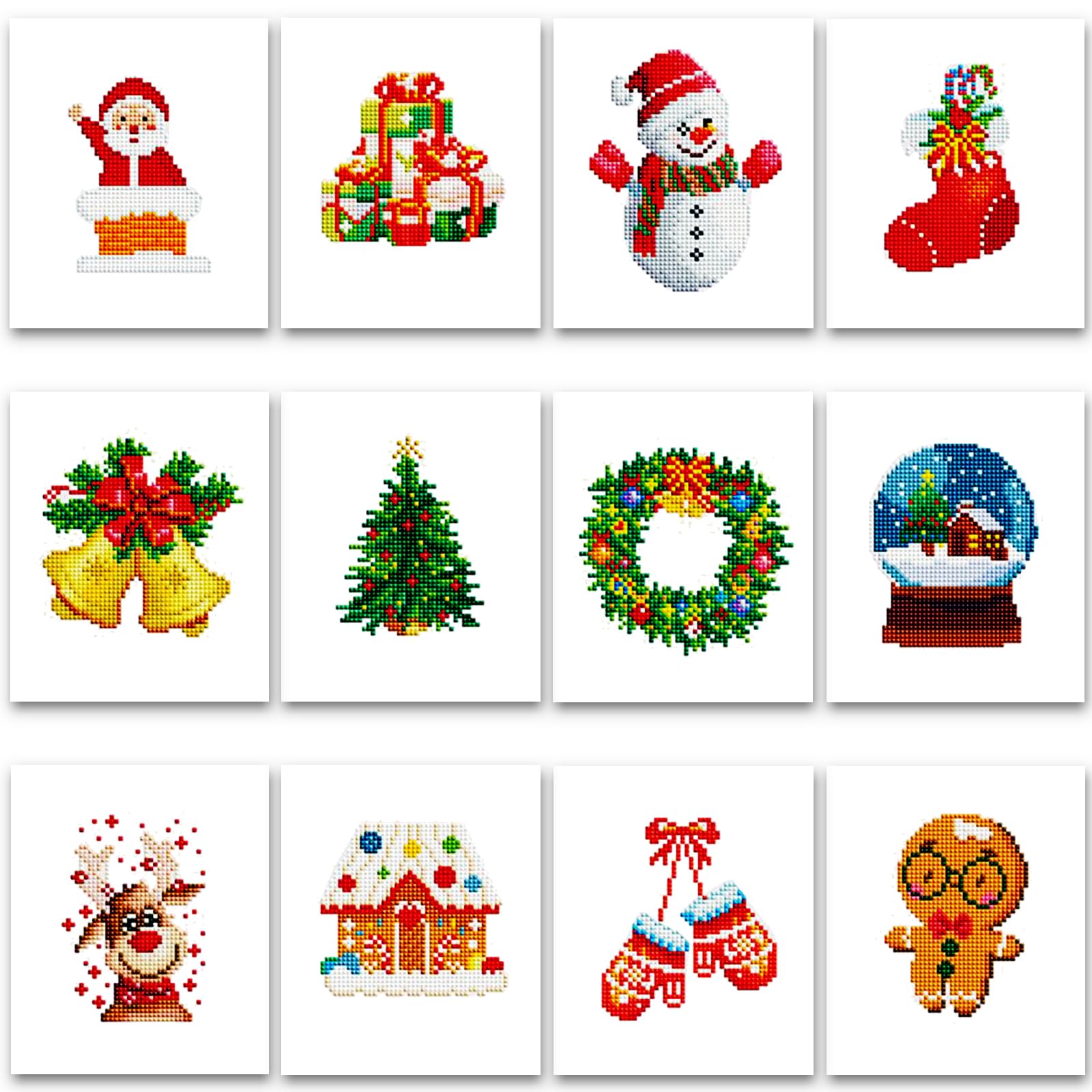 12 Pcs Christmas Diamond Art Kits, Mini Christmas Diamond Painting Kits for Adults, DIY Gifts Square Drills Diamond Art Xmas Decorations for Christmas Home Decor Handmade Gift, 15x18cm - Christmas1