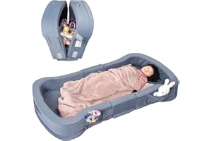 ENITYA Toddler Travel Bed, Foldable Toddler Floor Bed, Portable Toddler Bed for Sleeping/Travel, Washable Toddler Cot for Kids Aged 1-6, Grey