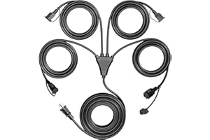 Eversimpleinc Black 1 to 4 Splitter Extension Cord (Combined 31 FT, End to End 13 FT), 3 Prong Plug with 4 Extended Outlets, with Weatherproof Covers for Indoor and Outdoor