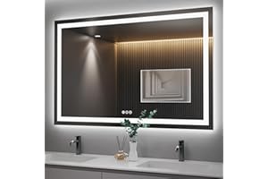 Amorho LED Bathroom Mirror 55''X36'' with Front and Backlight, Large Dimmable Wall Mirrors with Anti-Fog, Shatter-Proof, Memory, 3 Colors, Double LED Vanity Mirror