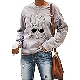 Ykomow Happy Easter Sweatshirt Women Long Sleeve Cute Bunny Rabbit Graphic Tees Pullover