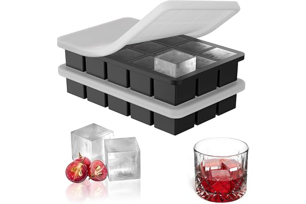 1.3" Small Square Silicone Ice Cube Tray for Freezer, 15 Cavity Big Old Fashioned Ice Cube Mold for Whiskey,Craft Ice Cube Mo