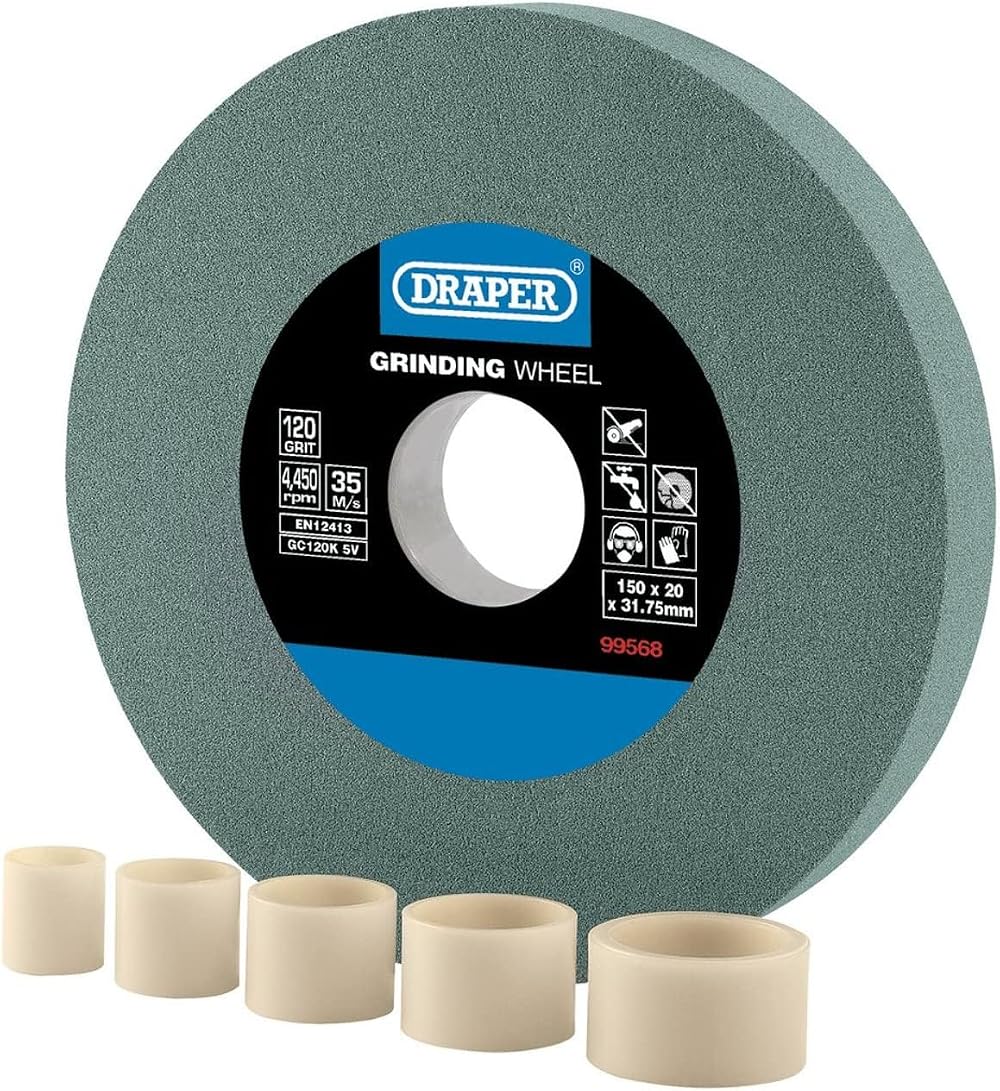 Draper 150mm Bench Grinding Wheel 120 Grit TCT 31.75mm Bore 5 Rings