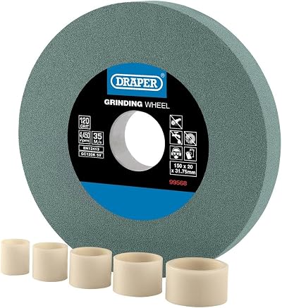 Draper 150mm Bench Grinding Wheel 120 Grit TCT 31.75mm Bore 5 Rings