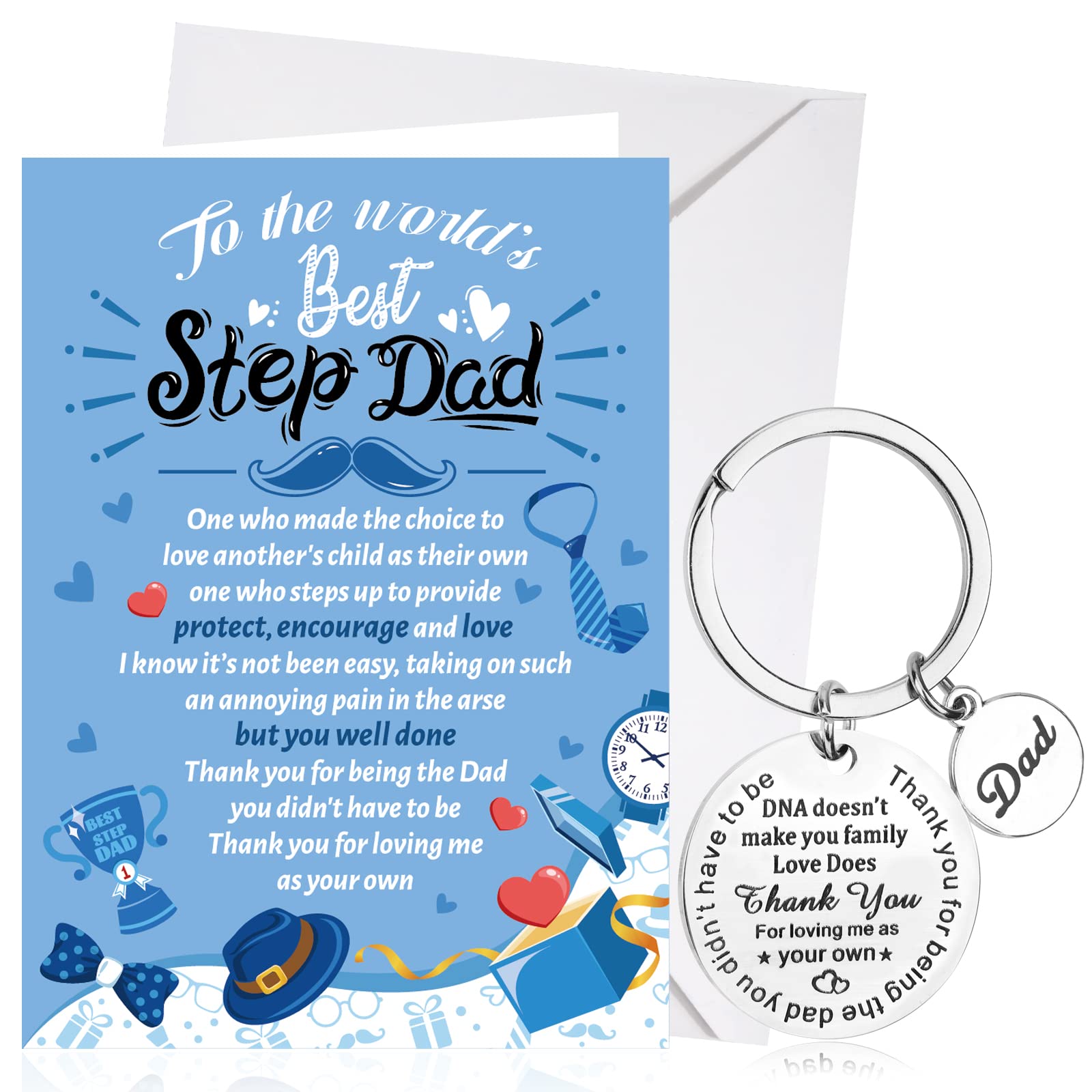 HOWAF Step Dad Fathers Day Card, Happy Father's Day Card & Keyring for Step Dad Gifts for Fathers Day — image 1