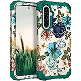 Hocase for Galaxy A36 5G Case, Heavy Duty Shockproof Protection Soft Silicone Rubber Bumper+Hard Plastic Hybrid Protective Case for Samsung Galaxy A36/A56 5G (6.7"" Display) 2025 - Teal Flowers