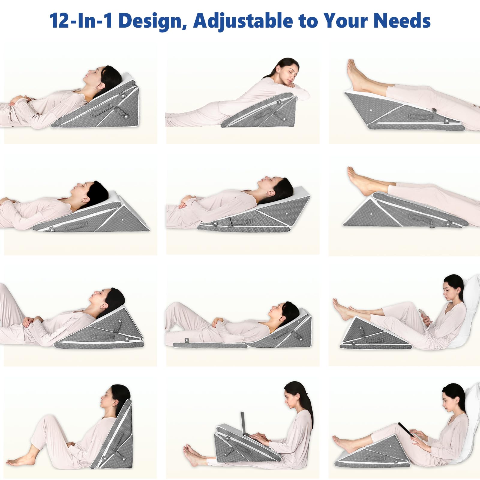KingPavonini Bed Wedge Pillow for Sleeping, 7.5 & 9 & 11 & 12 Inch Adjustable Memory Foam Triangle Wedge Pillow Post Surgery for Back, Legs and Knee Support, Acid Reflux, Gerd, Heartburn and Snoring