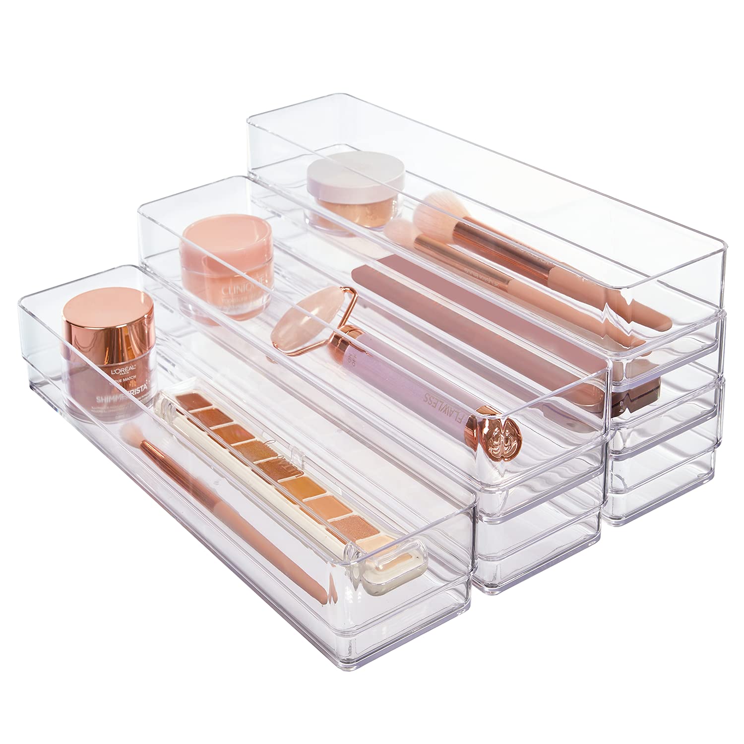 Photo 1 of STORi SimpleSort 6-Piece Stackable Clear Drawer Organizer Set | 12" x 3" x 2" Rectangle Trays | Narrow Makeup Vanity Storage Bins and Office Desk Drawer Dividers | Made in USA