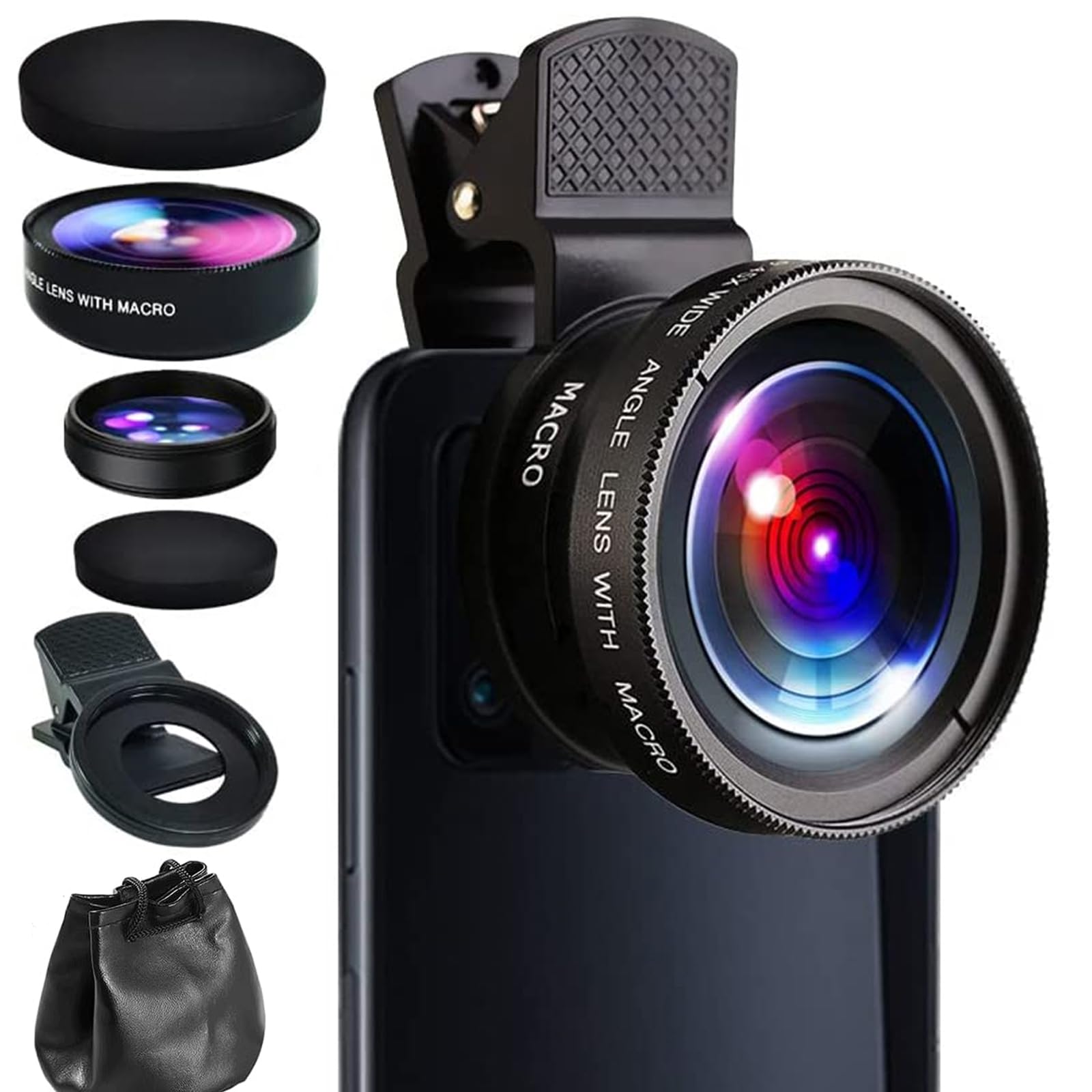 2 in 1 Phone Lens, 0.45X Wide Angle Len & 12.5X Macro Phone Camera Lens, Phone Camera Wide-Angle Lens, Phone Lens Attachments, for Ios Android and Most Smartphones