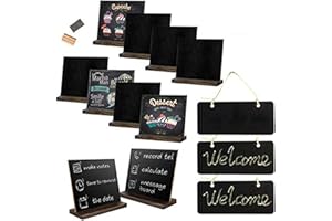 HAPLOON 5 X 6In Mini Chalkboard Signs,Vintage Wooden Tabletop Chalkboard Signs with 2pcs Chalkboard Eraser & 3pcs Chalkboard Hanging Signs, Set of 10 Ideal for Wedding,Table Numbers,Message Boards,Party Decor