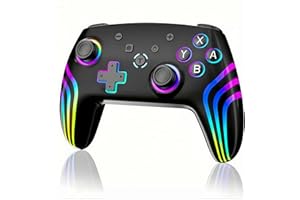 JUNHUAN Wireless Switch Controller for N-Switch/Lite/OLED with Hall Triggers/7-Cool RGB LEDs/6-Axis Gyro Sensor/Wake-up/Vibration/Turbo, Compatible with Switch 2/PC (Black)