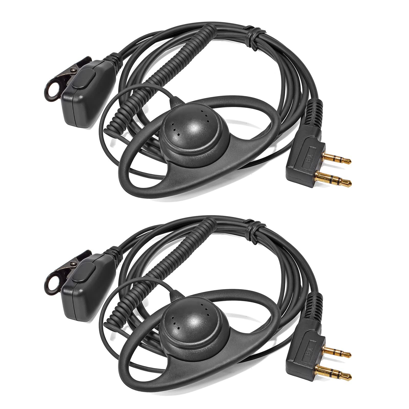 HYSHIKRA Walkie Talkie Earpiece with Mic Headset Compatible with Baofeng UV5R 888S UV-82HP Kenwood 2 Way Radio for Security Bodyguard Outdoor (D Shape, 2 Pack)