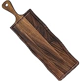 Elegant American Black Walnut Wood Long Serving Board with Handle - Charcuterie Wooden Board - Stylish Versatility for Culinary Delights - Reversible with Juice Groove - 19x6x0.8 in - Woodie Poppins