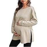 MakeMeChic Women's Maternity Sweatshirt Round Neck Long Sleeve Split Pregnancy Shirt Fall Maternity Clothes Tops