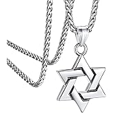 Bestyle Star of David Necklace Handmade Stainless Steel Hexagram Pendant Israel Jewish Star Necklace Religious Jewelry, Protective Amulet Gift for Men Boys