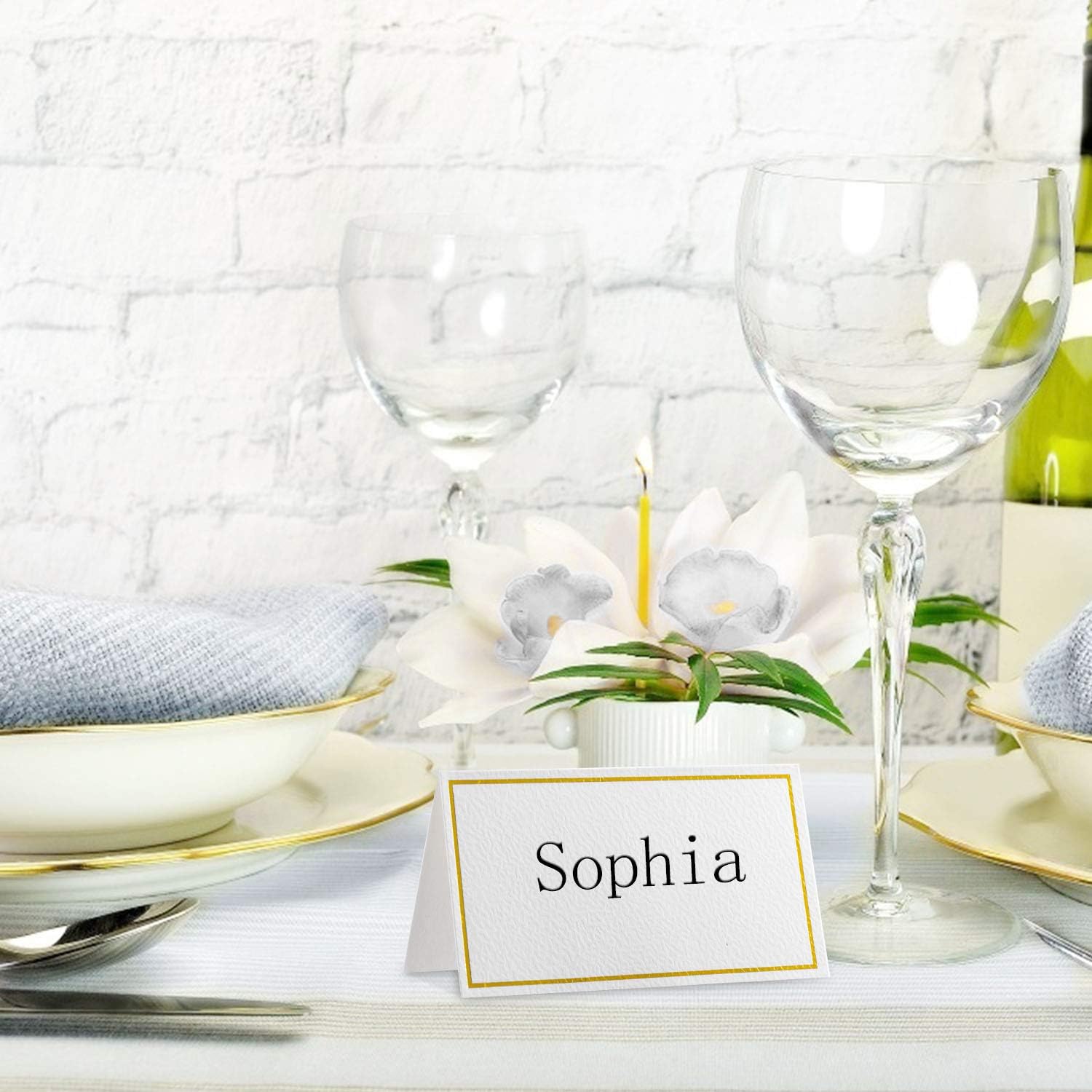 Toncoo 100Pcs Premium Place Cards, Small Table Cards with Gold Foil Border, Escort Cards, Name Cards, Wedding Place Cards for Wedding, Table, Dinner Parties, Seating Cards, 2" x 3.5": Home & Kitchen