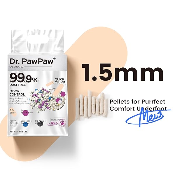 TOFU CAT LITTER, DR. PAWPAW CLUMPING CAT LITTER, JASMINE SCENT 6 LB, DUST-FREE KEEP KITTY TIDY, SUPERIOR ODOR CONTROL KEEP STEP FRESH