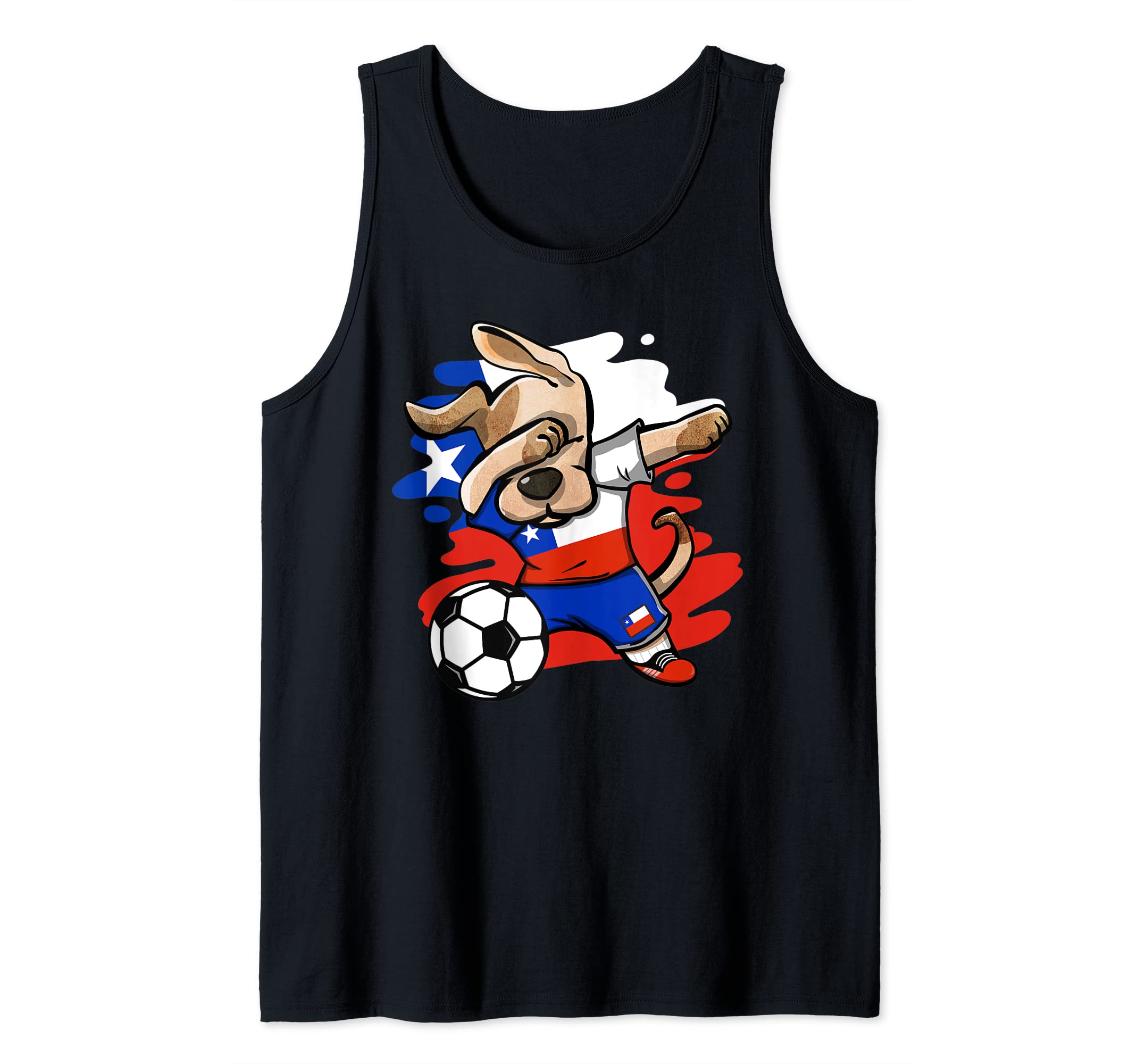 Dabbing Dog Chile Soccer Fans Jersey Chilean Flag Football Tank Top โ image 1