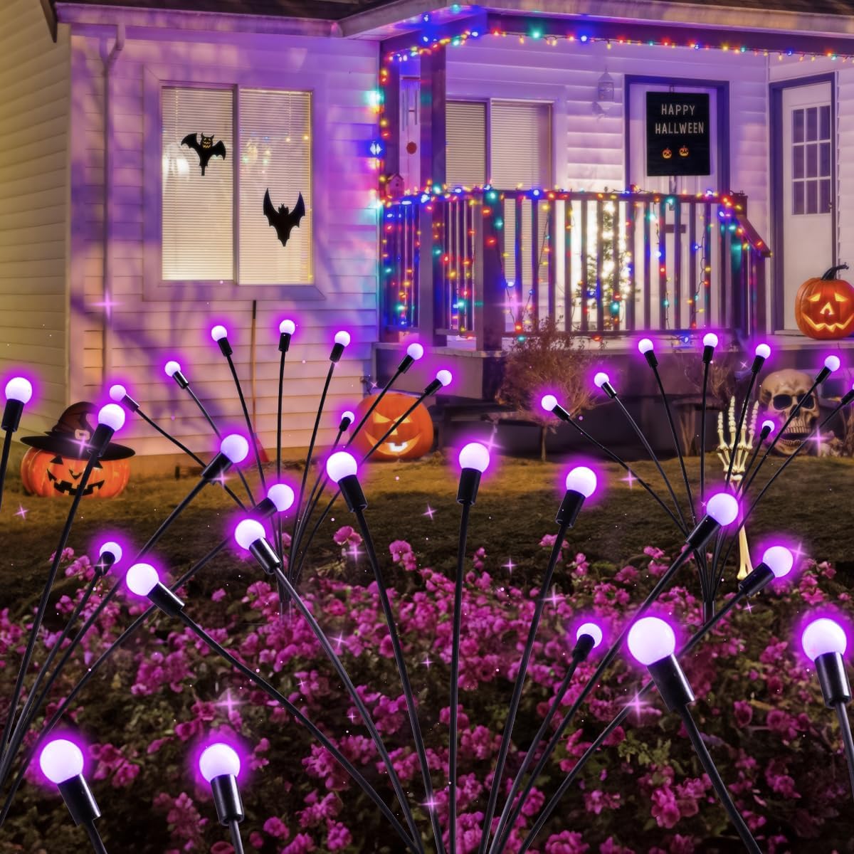 Lighting - Outdoor Halloween Decorations, 6Pack Firefly Halloween Solar Lights for Halloween Decor, 8LED Purple Halloween Lights Outdoor, Halloween Fairy Lights for Outside Halloween Yard Decorations Pathway