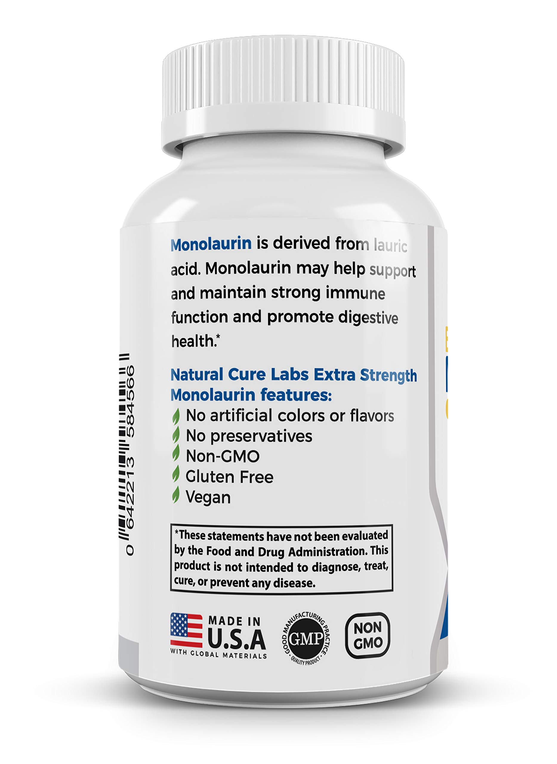Natural Cure Labs Extra Strength Monolaurin 800mg, 100 Capsules, 33% More