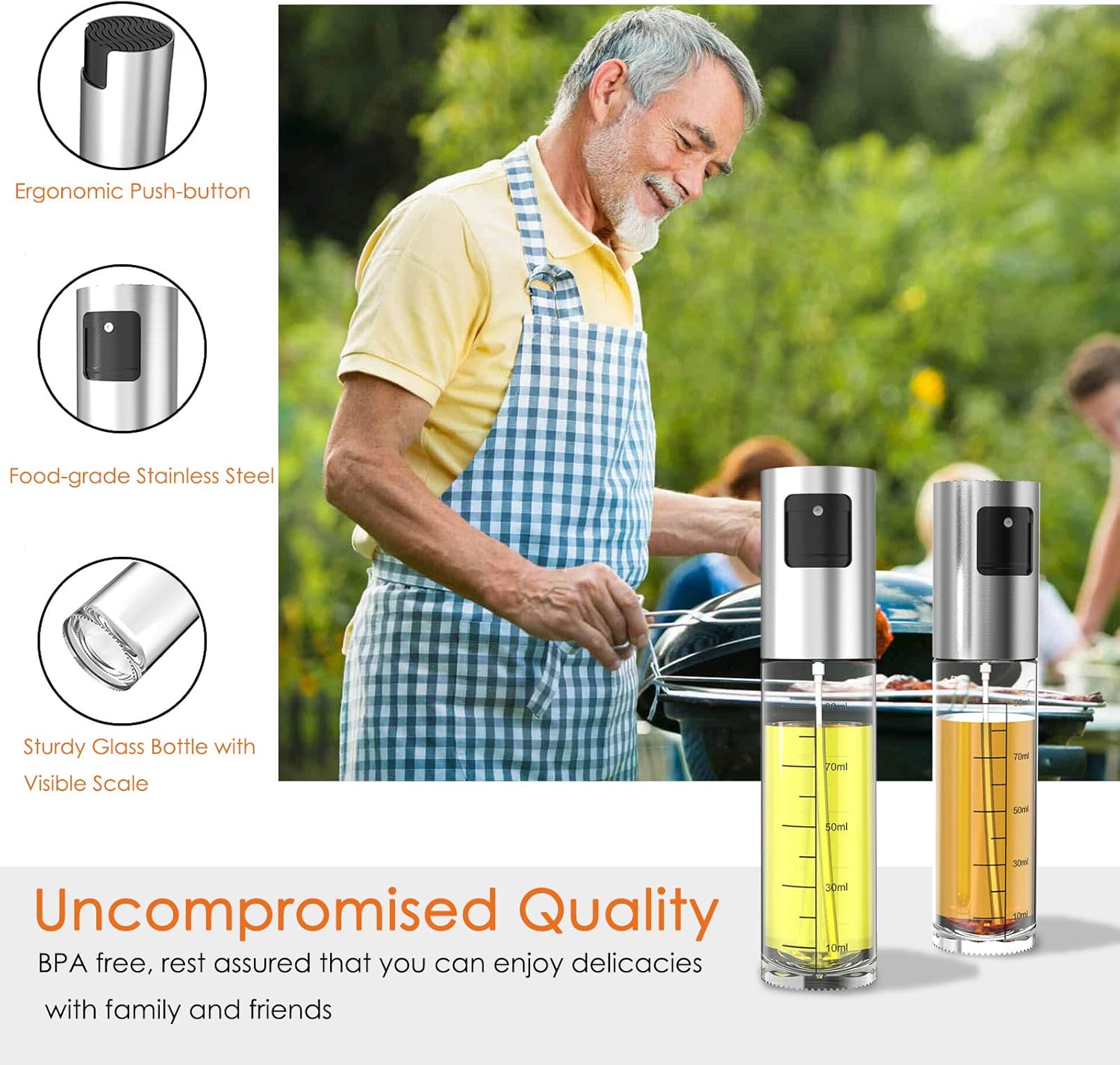 Oil Sprayer 2 Pack, Xpatee Olive Oil Sprayer Mister with Brush Funnel, 100ml Transparent Vinegar Bottle Oil Dispenser for BBQ, Making Salad, Baking, Frying Chicken: Kitchen & Dining