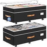 Budding Joy 80L 2 Pack Adjustable Under Bed Storage with Wheels | Underbed containers with clear lids, rolling under bed shoe storage organizer for dorm home clothes, blankets, toys, black