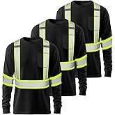 JOYYANGFANG Hi Vis Heavy Duty Men's Long Sleeve Reflective Safety T Shirts Bulk for Work Warehouse Construction Class 3