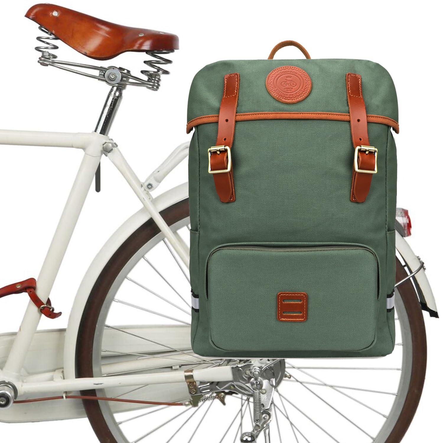 TOURBON Bike Pannier Bag Waterproof Canvas Cycling Laptop Backpack Seat Shoulder Bag for Outdoor Travel School