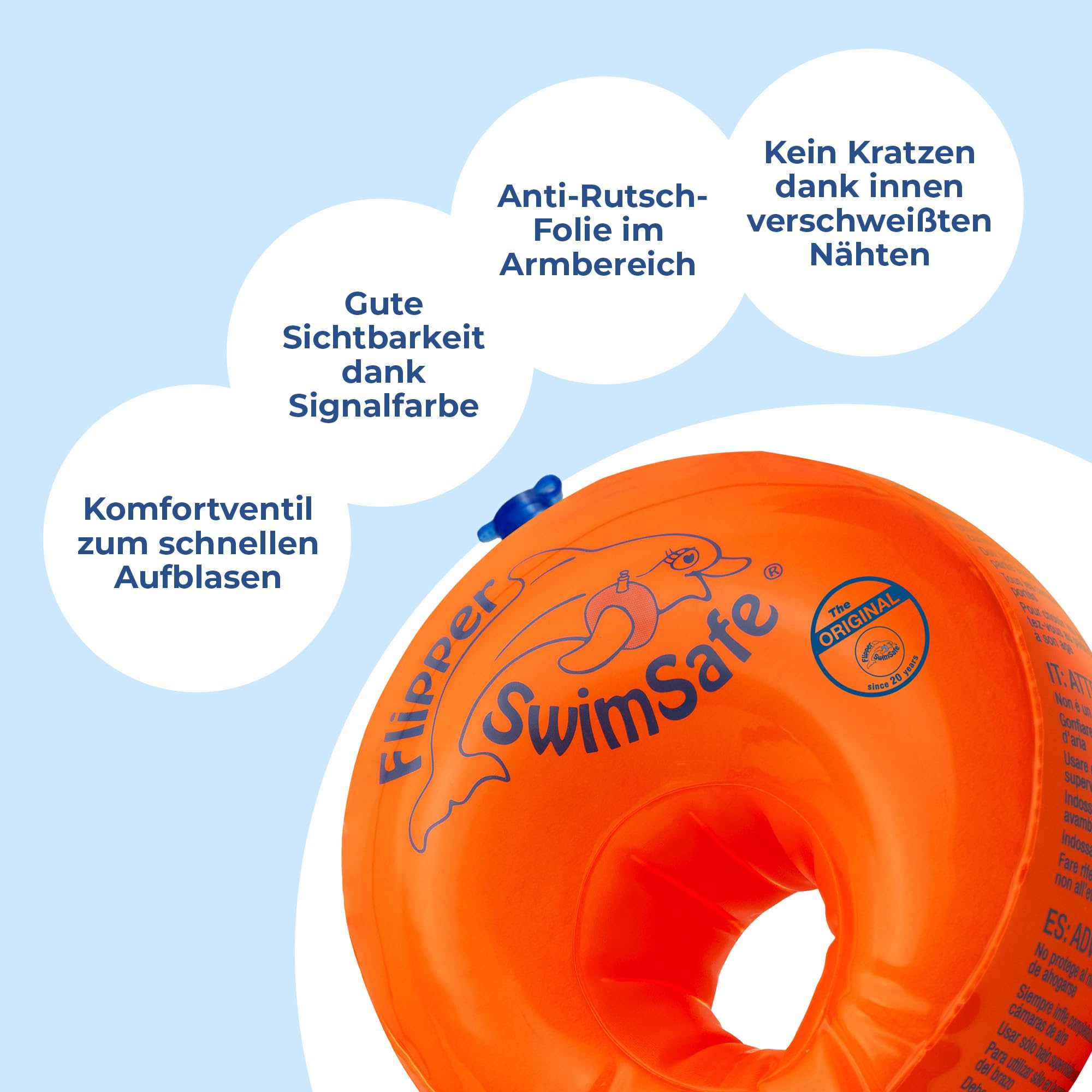 Flipper Swimsafe 1010 - Schwimmflügel für Babys ab 12 Monaten, sichere Schwimmhilfe mit unzerbrechlichem PE-Schaumkern zum Schwimmen lernen, Orange 4