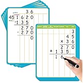 PraxiKidy 12 Pack Long Division Dry Erase Card Chart,Math Manipulative | 12" x 9" Multiplication Flash Card Small Whiteboard Student Teacher 2ND 3RD 4TH Grade Classroom Homeschool Supplies Essential