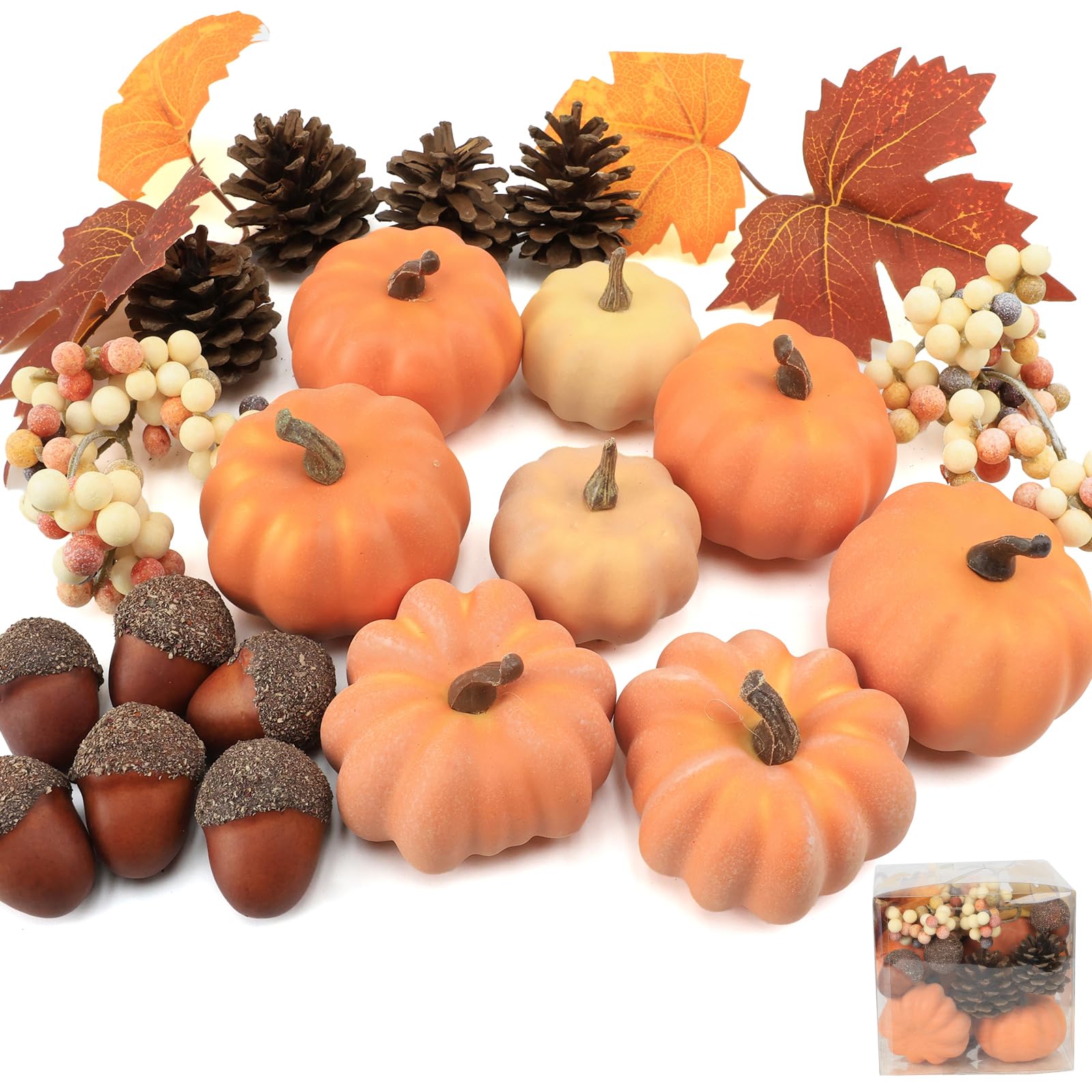 Photo 1 of *** ONLY 4 PUMKINS *** Ghrdopy 22 PCS Pumpkin Decor - Fall Decorations Plastic Pumpkins for Autumn Decorating Kit Halloween Thanksgiving Party Supplies