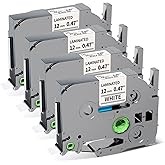 Oozmas Tz Tape 12mm 0.47 Inch Laminated White TZe-231 Replace for Brother P-Touch Label Tape TZe231 Ptouch Label Maker Refills Compatible PT-D210 H110 H111 1280 1290 1880 2040, Black on White, 4 Pack