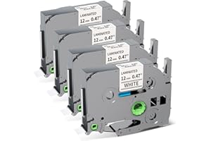 Oozmas Tz Tape 12mm 0.47 Inch Laminated White TZe-231 Replace for Brother P-Touch Label Tape TZe231 Ptouch Label Maker Refills Compatible PT-D210 H110 H111 1280 1290 1880 2040, Black on White, 4 Pack