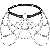 Sacina Black PU leather Chain Belt, Emo Punk Grunge Gothic Belt, Goth Accessories, Punk Accessories, Waist Chain