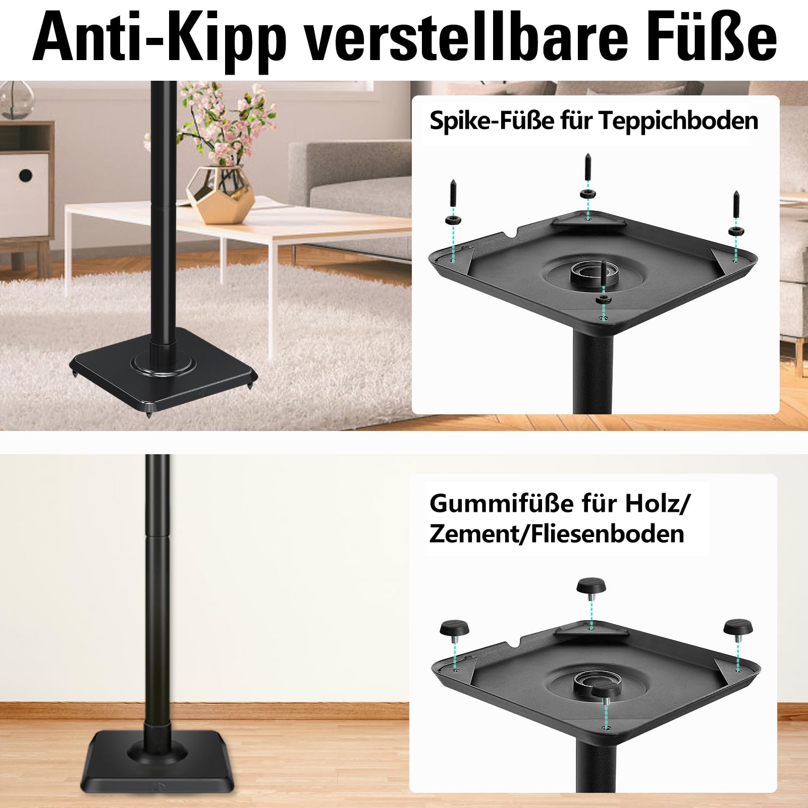 Mounting Dream Lautsprecherständer höhenverstellbar für Satelliten bis zu 5KG, 2er-Set Bodenständer 6