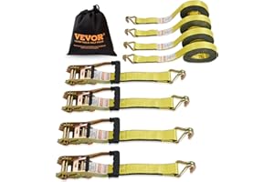 VEVOR Ratchet Tie Down Straps (4PK), 10000 lb Break Strength, Double J Hook Includes 4 Premium 2" x 27' Rachet Tie Downs with