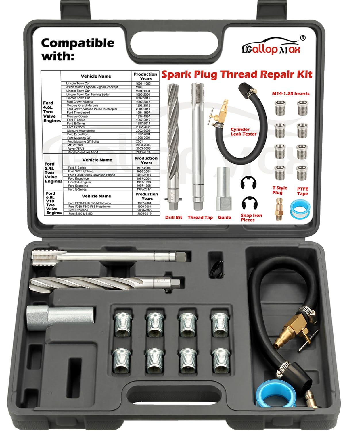 Photo 1 of GallopMax 38900 Two Valve Triton Tool Kit Foolproof Repair System Spark Plug Thread Repair Kit Compatible with Ford 4.6 L, 5.4 L and 6.8 V-10 Two Valve Engines