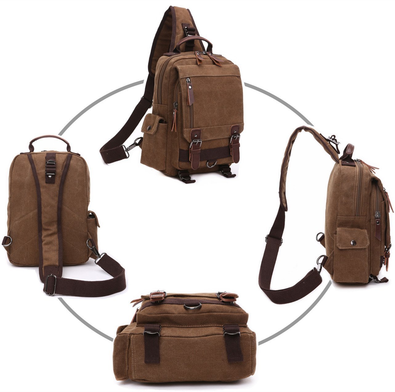 Fresion High Quality Mens Chest Pack Canvas Shoulder Satchel Messenger Bag for Daily Use （Black））