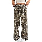 ZAFUL Women's Camo Sweatpants Y2K Elastic High Waisted Wide Leg Casual Straight Cargo Pants Joggers with Patch Detail