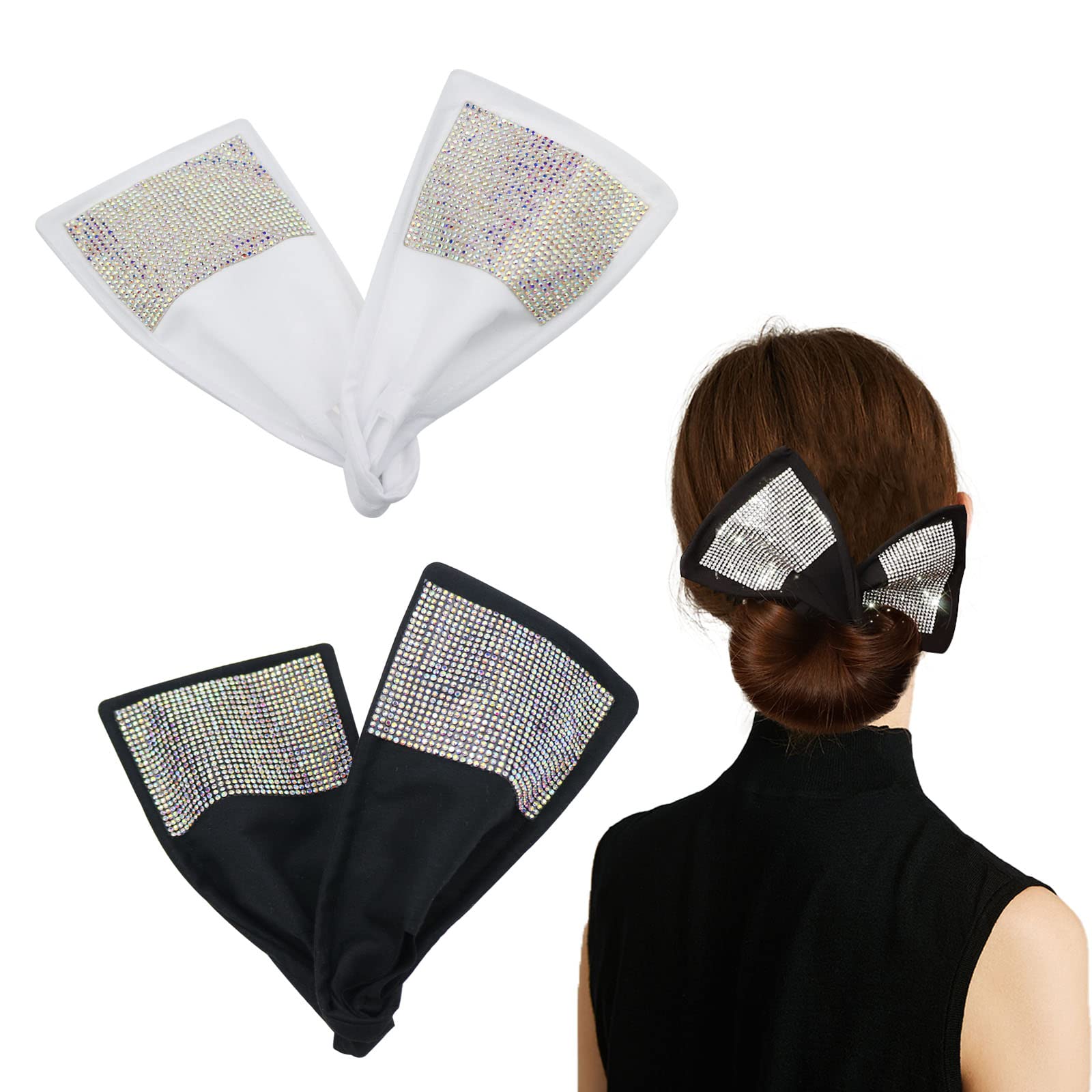 2 PACK Deft Crystal Diamond Hair Bun Maker Lazy Hair Curler donut Bun Wraps Reusable Elastic Bands Hair Accessories For Women Girl