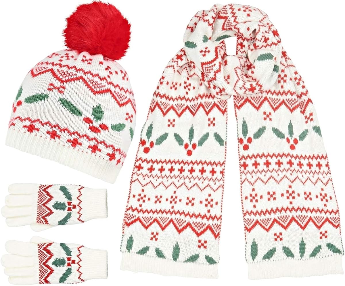 bobble hat scarf and glove set