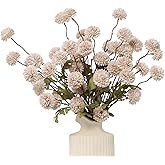 DuHouse 6pcs Artificial Flowers Faux Silk Pompon Mum,Silk Small Mini Chrysanthemum Ball with Stems for Wedding DIY Champagne Arrangements Bouquets Centerpieces Home Decorations(Beige)