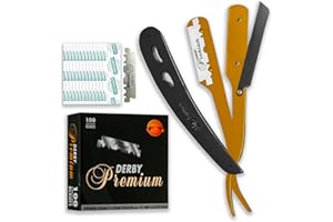 Equinox International, Professional Straight Edge Razor With 100 Single Derby Blades Stainless Steel Razor And Blades - Disposable Blades -Barber Straight Razor Kit - Gold & Black