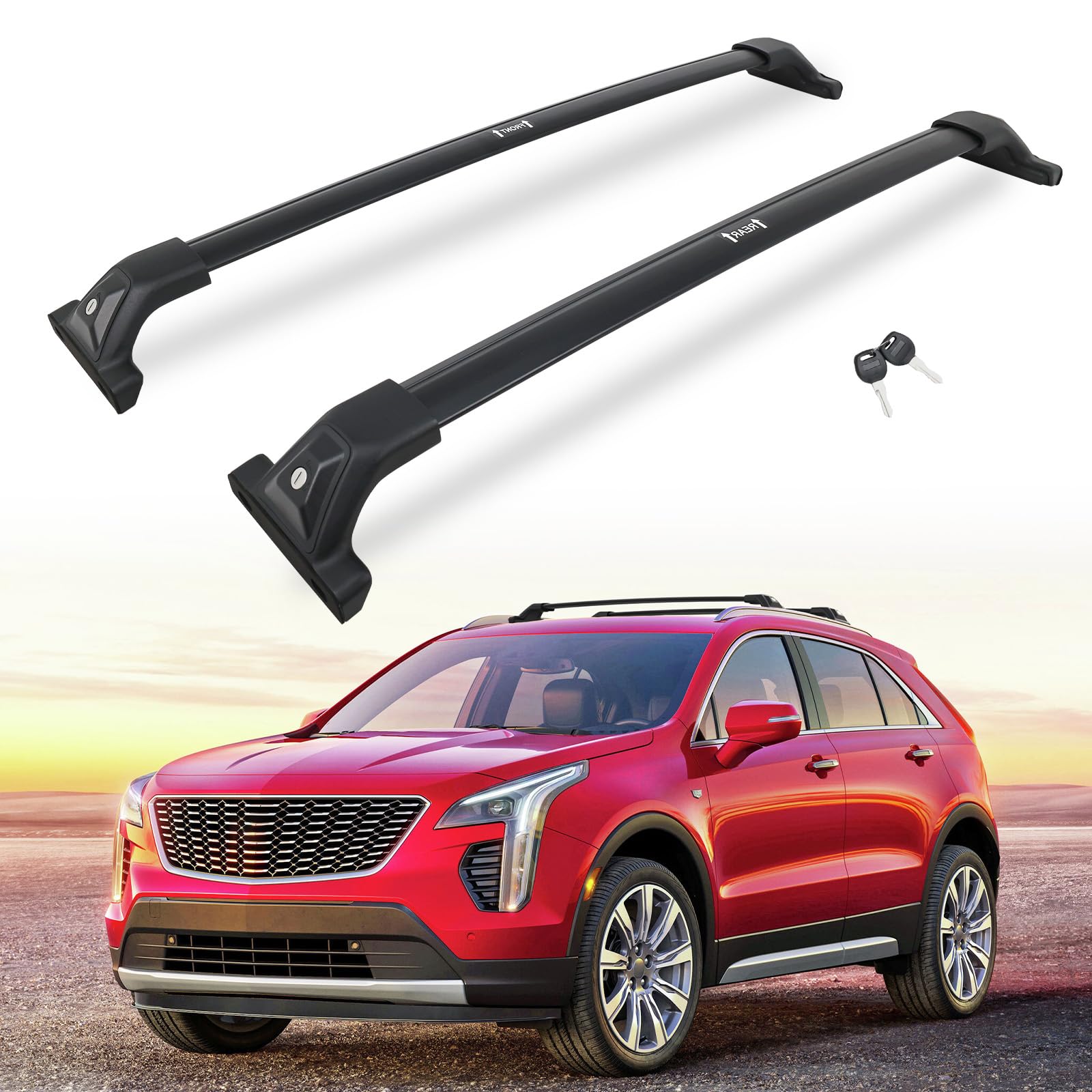 Photo 1 of 265LBS Lockable Cross Bars Roof Rack Fit for Cadillac XT6 2020-2025 & XT4 2019-2025 Aluminum Crossbars Cargo Bar Luggage Baggage Carrier Rooftop Accessories, for Storage Bag Kayak Snowboard Canoe Bike