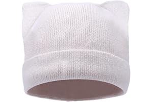 LUCKYBUNNY Cat Ear Beanie for Women Girls, Autumn Winter Knit Cuff Beanie Hip Hop Beanie Hat Cat Crochet Ski Cap