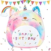 AUTOKAKUM 12 Inch Birthday Cat Plush Toy Soft Cat Plush Pillow Cute Stuffed Animal Toys for Kids Girls Boys for Room Decoration (Mixed Color Cat)