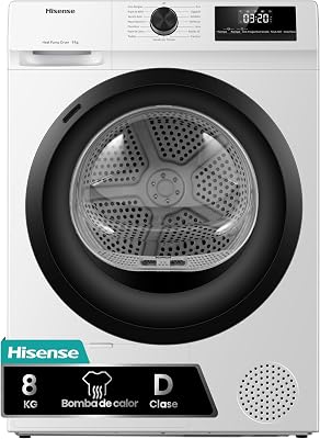 Hisense DHQE800BW2 - Secador de Roupa, 8Kg, Classe A++, 60cm Largura, 16 Programas, Secagem Automática, Secagem Rápida, Secagem Antirrugas, Bomba de Calor, Secagem Ion Refresh, Branco